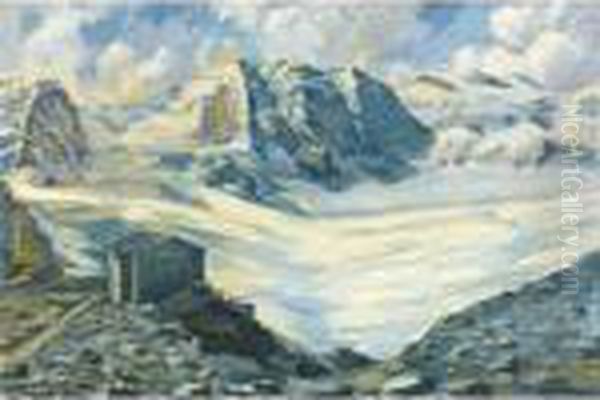 Diavolezza With Piz Palu Oil Painting by Hans Beat Wieland