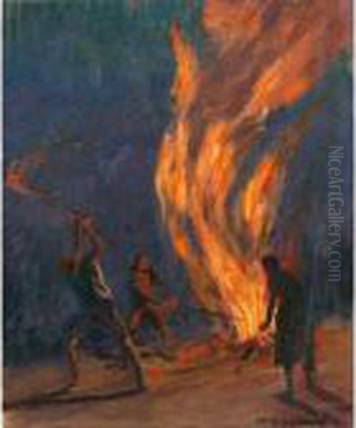 Augustfeuer Oil Painting by Hans Beat Wieland