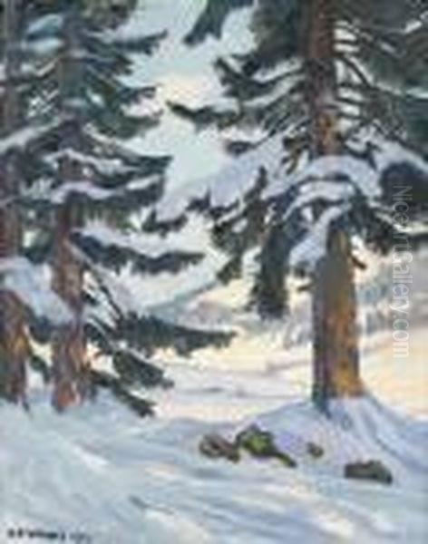 Winterlandschaft Unter Blauem Himmel. Oil Painting by Hans Beat Wieland