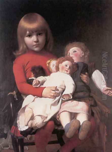 Madeleine Juliette Gérôme et Ses Poupées (Madeleine Juliette Gérôme and Her Dolls) Oil Painting by Jean-Leon Gerome