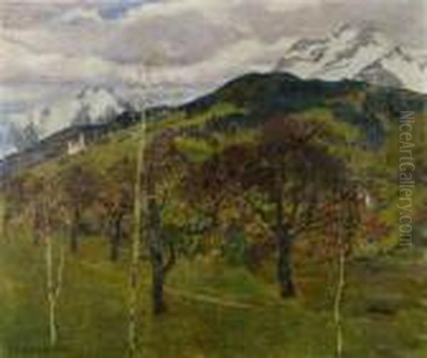 Hugellandschaft Mit Baumen. 1930. Oil Painting by Hans Beat Wieland