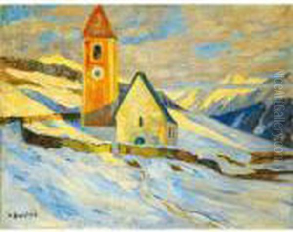 Die Kirche Von Lavin Oil Painting by Hans Beat Wieland