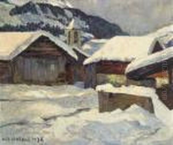 Winterliches Dorf. 1938. Oil Painting by Hans Beat Wieland