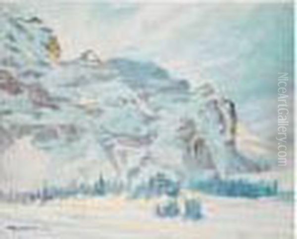 Wintermorgen Am Schwarzmonch Oil Painting by Hans Beat Wieland