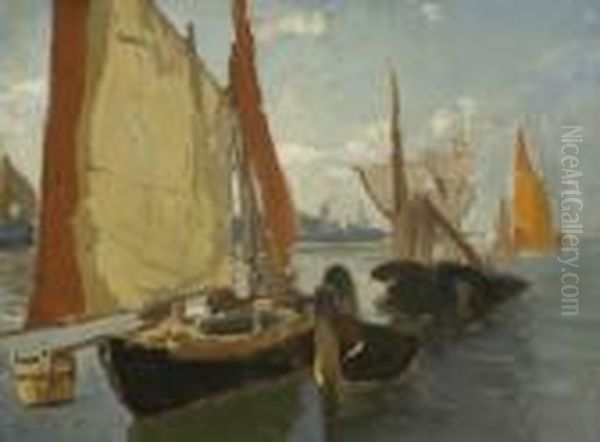 Fischerboote Im Hafen. Oil Painting by Manuel Wielandt