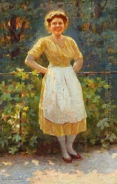 Dame In Gelbem Kleid Auf Sonnenbeschienenem Weg Oil Painting by Franz Wiesenthal