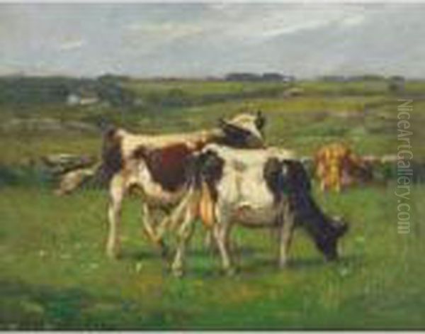 Cows In Pasture Oil Painting by John Carleton Wiggins