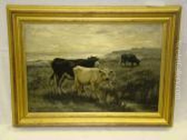 Cows In A Filed Oil Painting by John Carleton Wiggins