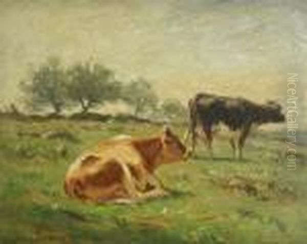 Cows In A Pasture Oil Painting by John Carleton Wiggins