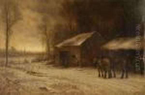 Winter Evening By The Forge Oil Painting by John Carleton Wiggins