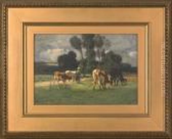 Landscape With Cows Oil Painting by John Carleton Wiggins