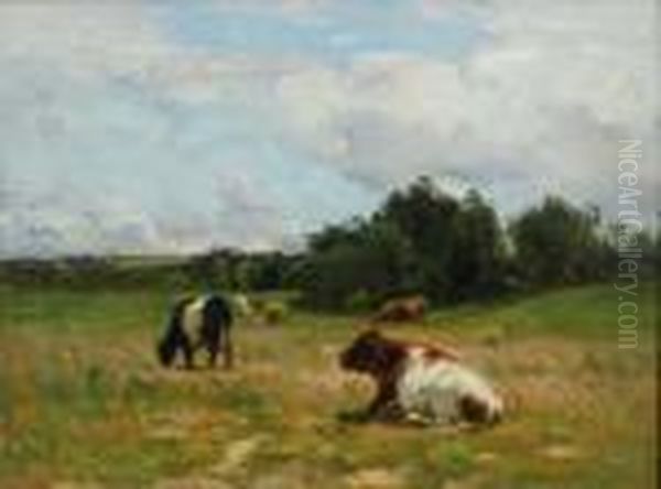 Cattle Grazing Oil Painting by John Carleton Wiggins