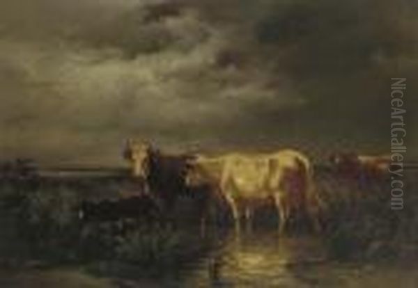 Cattle Near The Sea Oil Painting by John Carleton Wiggins