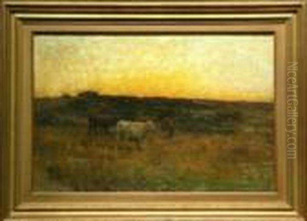 Grazing At Sunset Oil Painting by John Carleton Wiggins