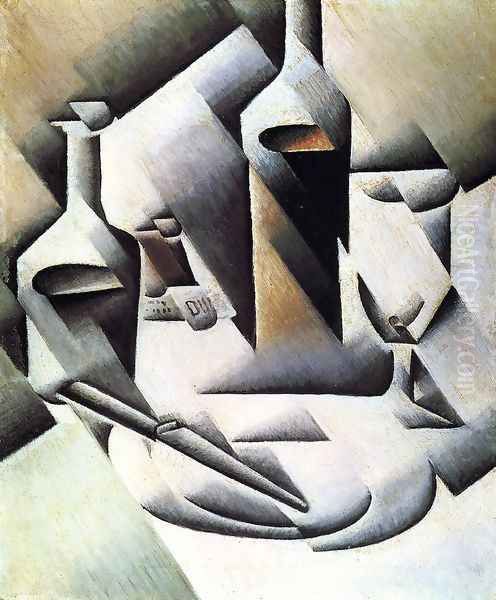 Bottles And Knife Oil Painting by Juan Gris