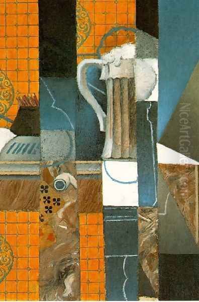 Glass Of Beer And Playing Cards Oil Painting by Juan Gris