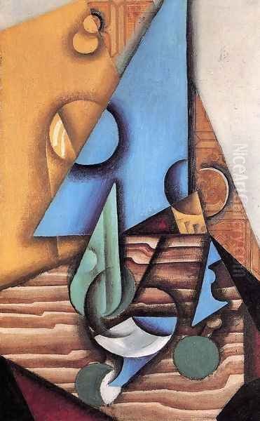 Bottle And Glass On A Table Oil Painting by Juan Gris