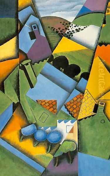 Landscape With Houses At Ceret Oil Painting by Juan Gris