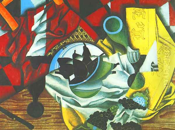 Pears And Grapes On A Table Oil Painting by Juan Gris