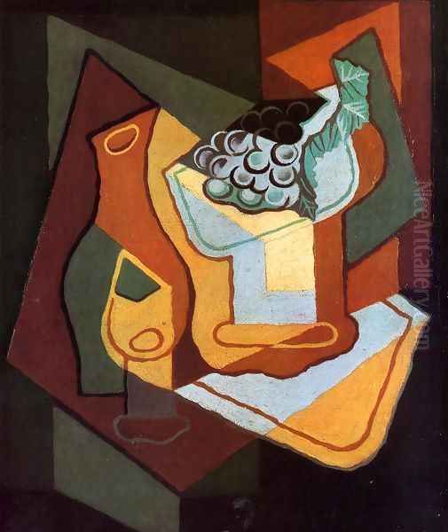 Bottle, Wine Glass and Fruit Bowl Oil Painting by Juan Gris