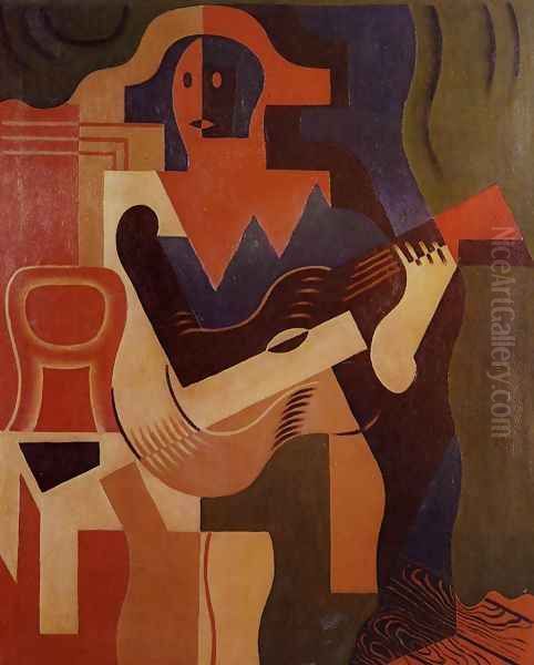 Harlequin With Guitar Oil Painting by Juan Gris