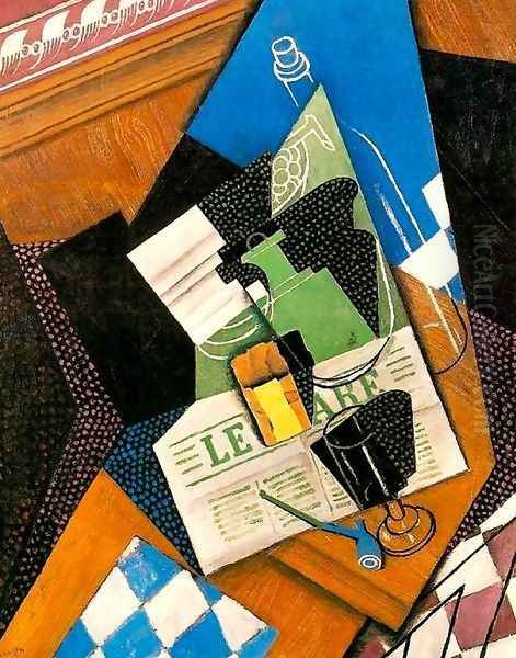 Water Bottle Bottle And Fruit Dish Oil Painting by Juan Gris