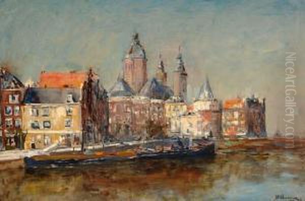 Prins Hendrikkade With
 Schreierstoren Oil Painting by Jan Hillebrand Wijsmuller