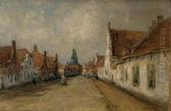 Daily Activities In The Dorpstraat, Noordwijk Aan Zee Oil Painting by Jan Hillebrand Wijsmuller