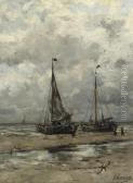 Bomschuiten On The Beach Oil Painting by Jan Hillebrand Wijsmuller