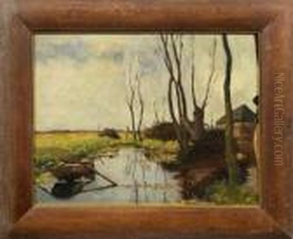 Landschaft Mit Altem Ruderboot An Einem Kanal Oil Painting by Jan Hillebrand Wijsmuller