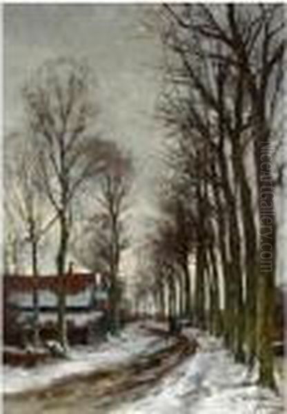 Figures On A Country Lane In Winter Oil Painting by Jan Hillebrand Wijsmuller