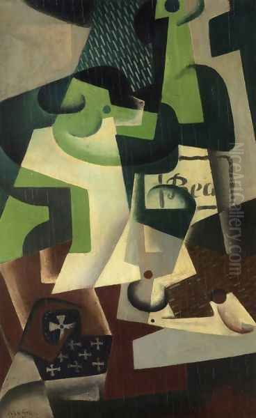 Bottle of Beaune and a Fruit Dish Oil Painting by Juan Gris