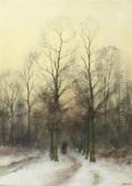 Strolling On A Snow-covered Path Oil Painting by Jan Hillebrand Wijsmuller