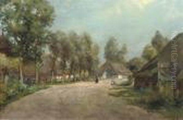 A Sunny Day In The Village Oil Painting by Jan Hillebrand Wijsmuller