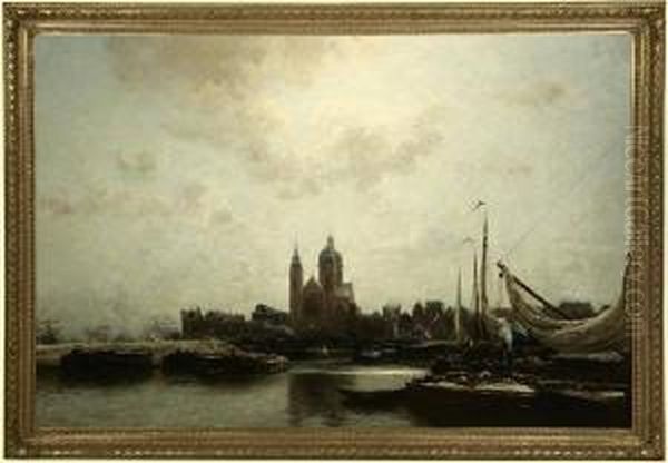 Amsterdam Harbor Oil Painting by Jan Hillebrand Wijsmuller