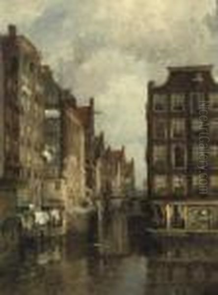 A View Of The Kolk, Amsterdam Oil Painting by Jan Hillebrand Wijsmuller