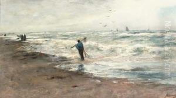 Shell Fishers On The Beach Oil Painting by Jan Hillebrand Wijsmuller