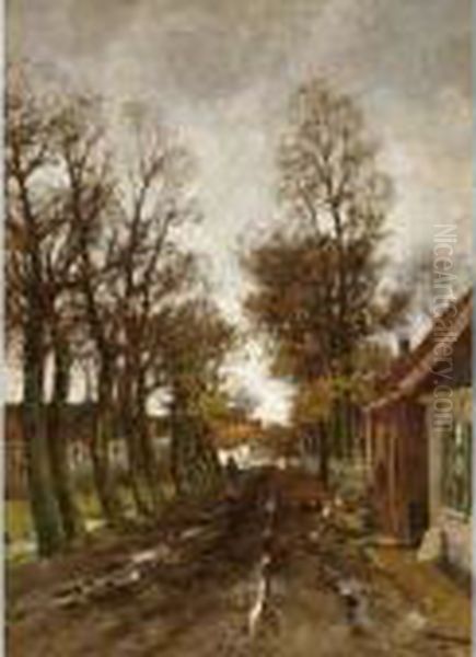 Peasant Woman In A Forest Lane Oil Painting by Jan Hillebrand Wijsmuller