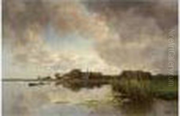 A River Landscape Oil Painting by Jan Hillebrand Wijsmuller