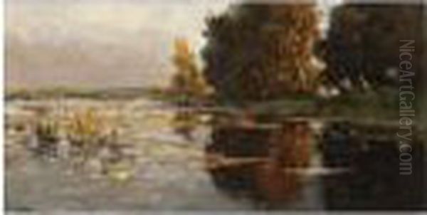 A River Landscape In Autumn Oil Painting by Jan Hillebrand Wijsmuller