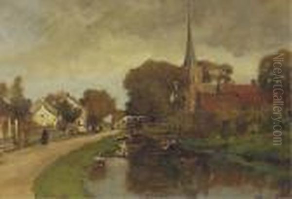 The Church At Kortenhoef Oil Painting by Jan Hillebrand Wijsmuller