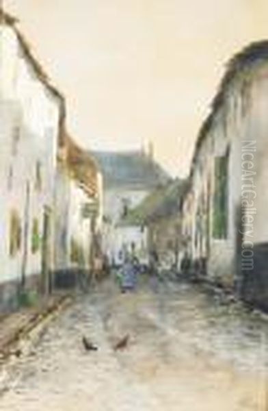 Street In A Fishing Village Oil Painting by Jan Hillebrand Wijsmuller