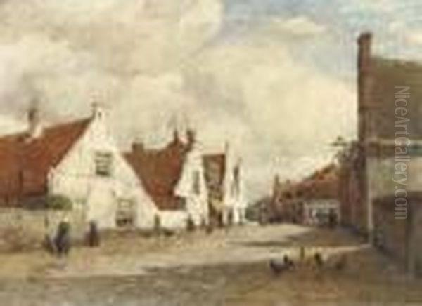 Village Street In Noordwijk Oil Painting by Jan Hillebrand Wijsmuller