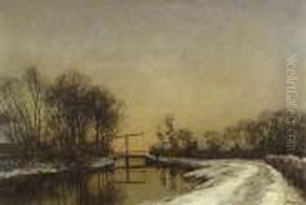 A Late Afternoon In Winter Oil Painting by Jan Hillebrand Wijsmuller