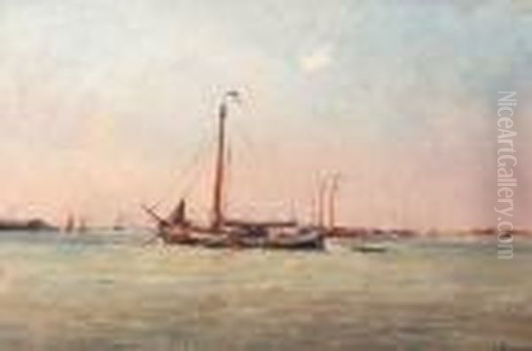 A Ship Lying At Anchor Oil Painting by Jan Hillebrand Wijsmuller