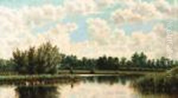 A River Landscape Oil Painting by Jan Hillebrand Wijsmuller