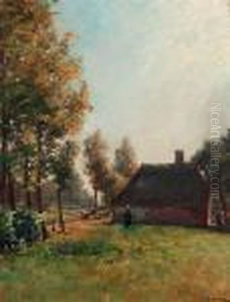 A Farmyard In Summer Oil Painting by Jan Hillebrand Wijsmuller