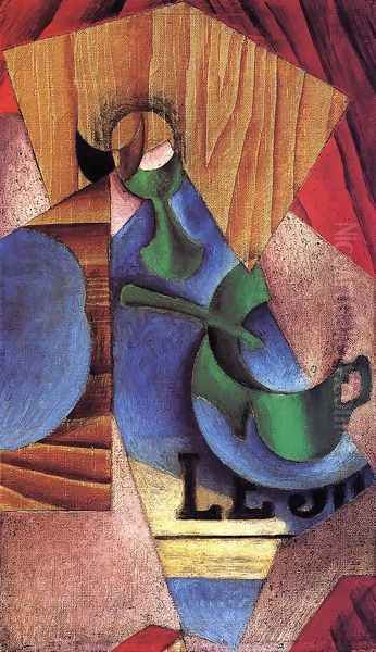 Glass, Cup and Newspaper Oil Painting by Juan Gris