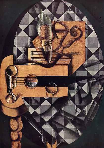 Guitar, Glasses and Bottle Oil Painting by Juan Gris