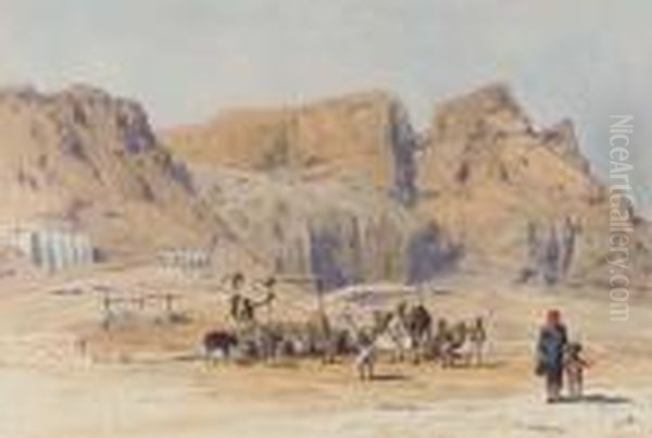 A Camel Train At Aden Oil Painting by Charles Wilda